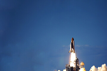 Launch of the space shuttle into space. Elements of this image were furnished by NASA.