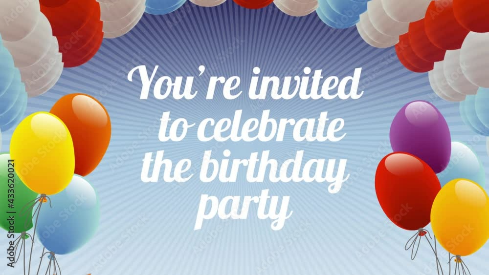 Canvas Prints 1st birthday animated invitation.  Background with balloons and a birthday cake.