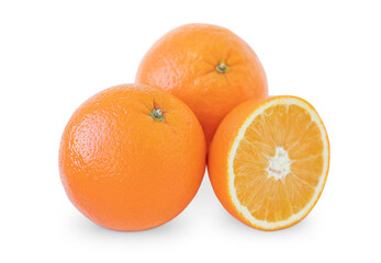 Two whole oranges and a half isolated on white background 