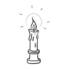 burning candle. monochrome, isolated, outline.