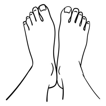 monochrome women feet from above. outline, illustration isolated.