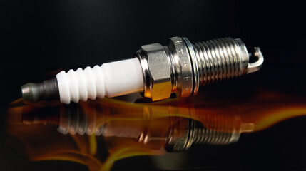 New car spark plug on black background