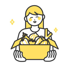 野菜の入った段ボールを持つ女性のイラスト素材