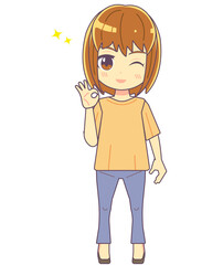 ウインクをしている笑顔の女性のイラスト素材