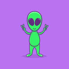 Cute Alien mascoot Character Cartoon. Alien Illustration. Flat Design Cartoon Style