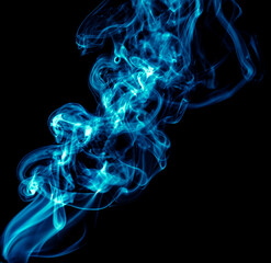 Blue smoke isolated on black background.