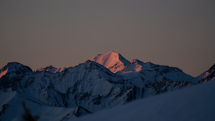 sunrise on the mountains with view of the alps in the golden hour