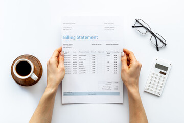 Accounting medical billing statement with calculator