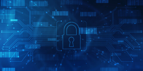 Closed Padlock on technology background, Technology security concept. Modern safety digital background. Lock Protection system, Cyber Security or internet network protection