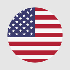 Round flag of America country. America flag with button or badge.