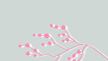 Thumbnail background with hand-drawn leaves in grey and pink colors