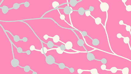 Thumbnail background with hand-drawn leaves in grey and pink colors