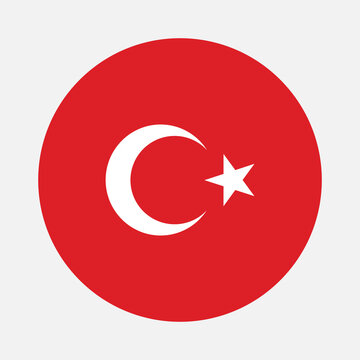 Round flag of Turkey country. Turkey flag with button or badge.