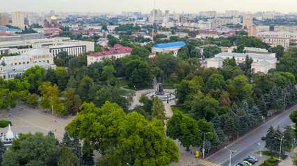 Krasnodar, Russia. Monument to Empress Catherine II in Catherine Square. Aerial view, Aerial View