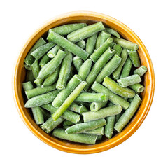 cut and frozen Green Beans in round bowl cutout