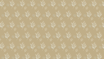 Pattern background with hand-drawn leaves in brown and white colors