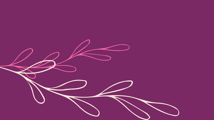 Fototapeta na wymiar Thumbnail background with hand-drawn leaves in purple, pink and white colors