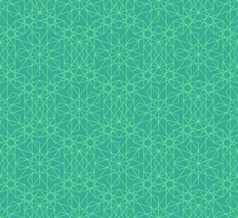 Mosaic seamless pattern with geometric outline ornament in Islamic style.Girih mint background.Vector illustration