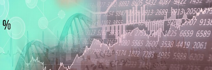 Composition of dna strands and medical data processing on green background