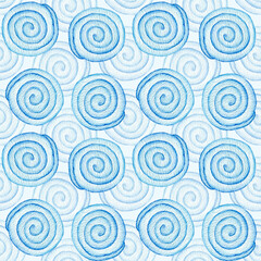 Abstract watercolor seamless background. Swirl graphic pattern Watercolor blue spirals, curls.