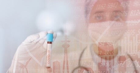 Composition of medical data processing over in face mask and covid 19 tube blood sample