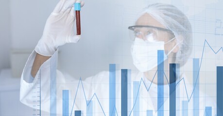Composition of medical data processing over in face mask holding blood sample