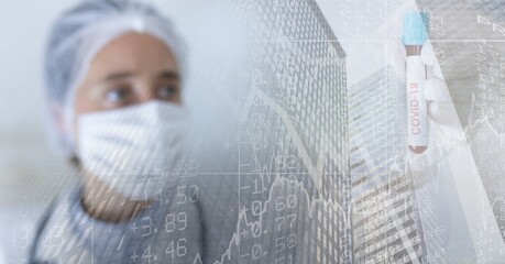 Composition of medical data processing over in face mask and covid 19 tube blood sample