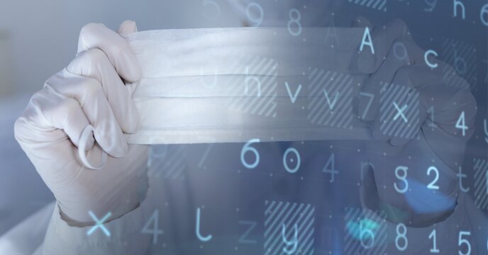 Composition of medical data processing over doctor holding face mask