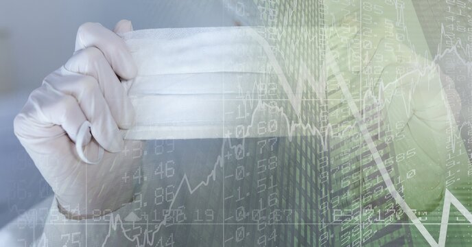 Composition of medical data processing over doctor holding face mask