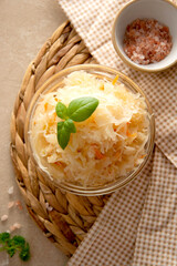 Pickled cabbage and carrots, probiotics source, healthy food. Fermented vegetables.
