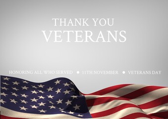 Obraz premium Thank you veterans over american flag waving, veterans day and patriotism concepts