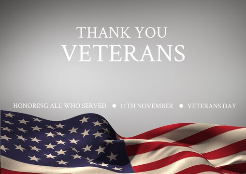 Naklejka Thank you veterans over american flag waving, veterans day and patriotism concepts