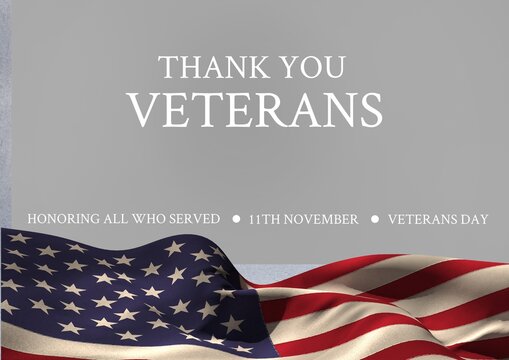Naklejka Thank you veterans over american flag waving, veterans day and patriotism concepts