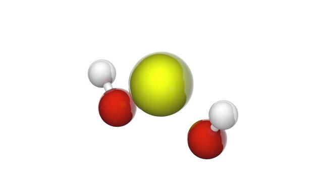 Strontium hydroxide, formula Sr(OH)2 or H2O2Sr. It is used chiefly in the refining of beet sugar. 3D render. Seamless loop. Chemical structure model: Ball and Stick. White background