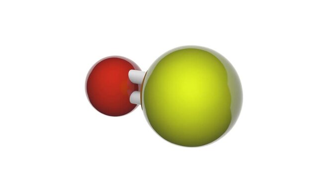 Strontium oxide or strontia, SrO or OSr, is formed when strontium reacts with oxygen. 3D render. Seamless loop. Chemical structure model: Ball and Stick. White background