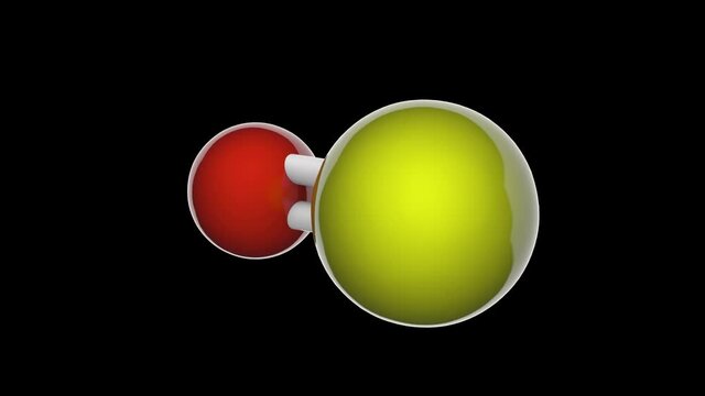 Strontium oxide or strontia, SrO or OSr, is formed when strontium reacts with oxygen. 3D render. Seamless loop. Chemical structure model: Ball and Stick. RGB + Alpha (Transparent) channel