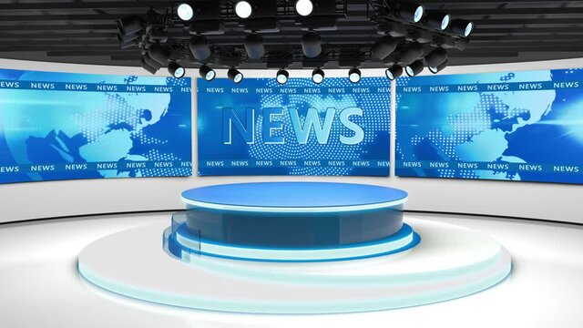 Tv studio. News room. Blye and red background. General and close-up shot. News Studio. Studio Background. Newsroom bakground. The perfect backdrop for any green screen or chroma key video production