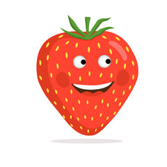 Vector character ripe cheerful strawberry with eyes and a smile.