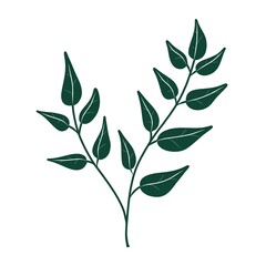 Drawn branch of a tree with green leaves