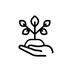 Plant in hand line icon. Isolated vector element.