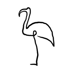 Black minimalist modern linear flamingo bird sketch. One line drawing.