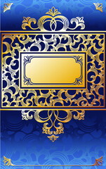fancy golden frame at dark blue background