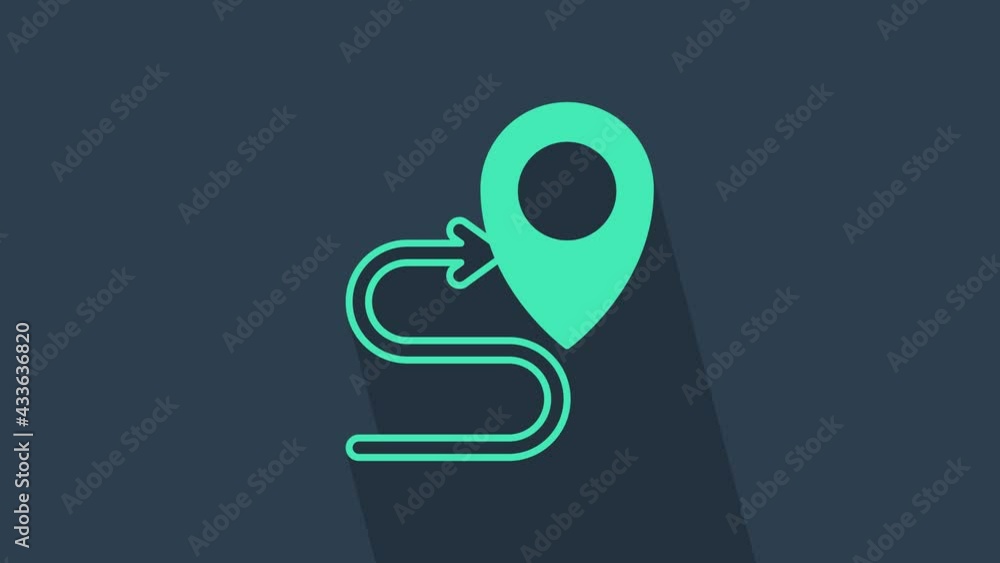 Poster turquoise route location icon isolated on blue background. map pointer sign. concept of path or road