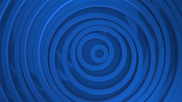 Abstract pattern of circles with the effect of displacement. Blue clean rings animation. Abstract background for business presentation. Seamless loop 4k 3d render.