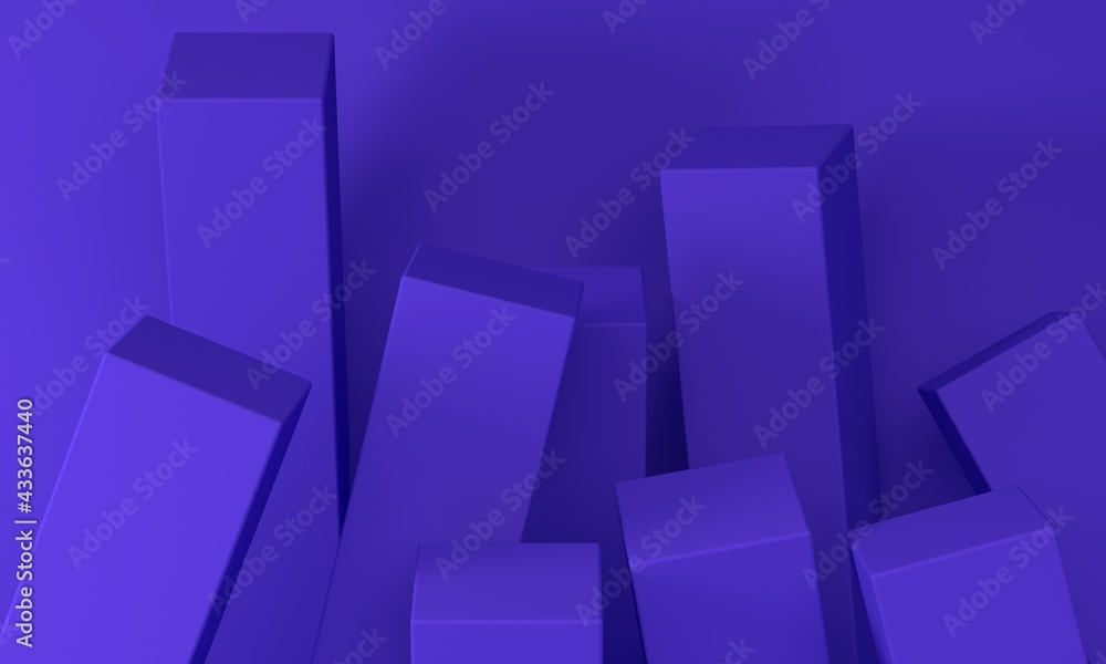 Poster lilac abstract background with falling rectangles podiums. backdrop design for product promotion. 3d