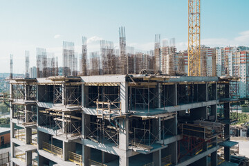 Atasehir, Istanbul - May 2021: Reinforced concrete apartment construction. Earthquake resistant...