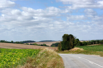 Country road in Hauts-de-France region. Antilly village