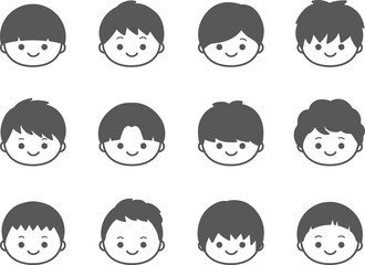 いろんな髪型の男の子アイコン（白黒）