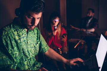 Sound engineer working in recording studio