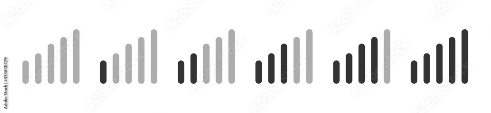 Poster signal strength indicator set, mobile phone bar status icon. no signal symbol, network connection le